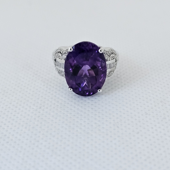 Genuine Morrocan Amethyst & White Zircon Ring Sterling Silver Rhodium Sz 7 - Picture 6 of 9